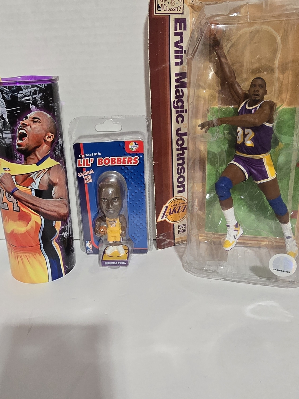 Lakers Legends Lot Magic Johnson Figure Shaq Bobblehead Kobe Bryant Tumbler  NBA